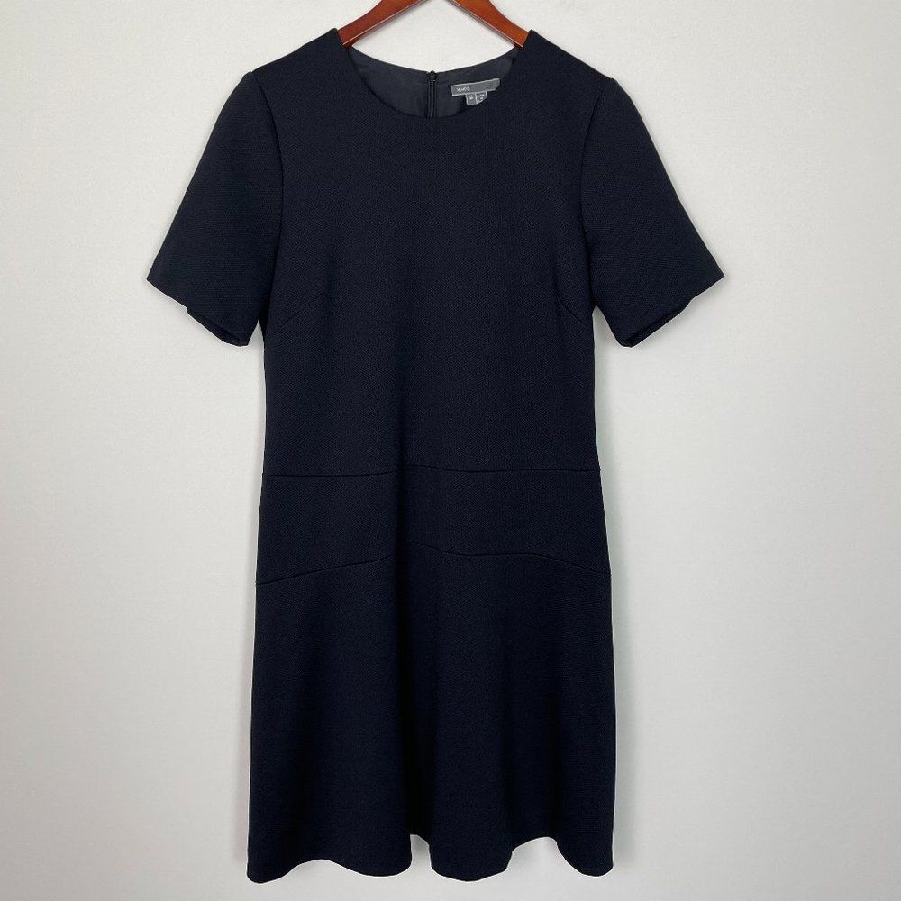 Vince Short Sleeve Crew Neck Knee Length Stretch Midweight Dress Black 12